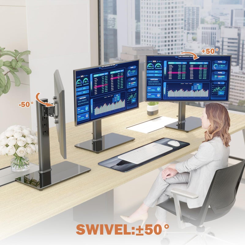 Hemudu Single LCD Computer Monitor Free-Standing Desk Stand Mount Riser for 13 inch to 32 inch screen with Swivel, Height Adjustable, Rotation, Vesa Base Stand Holds One (1) Screen up to 77Lbs(HT05B-001)) - Image 3
